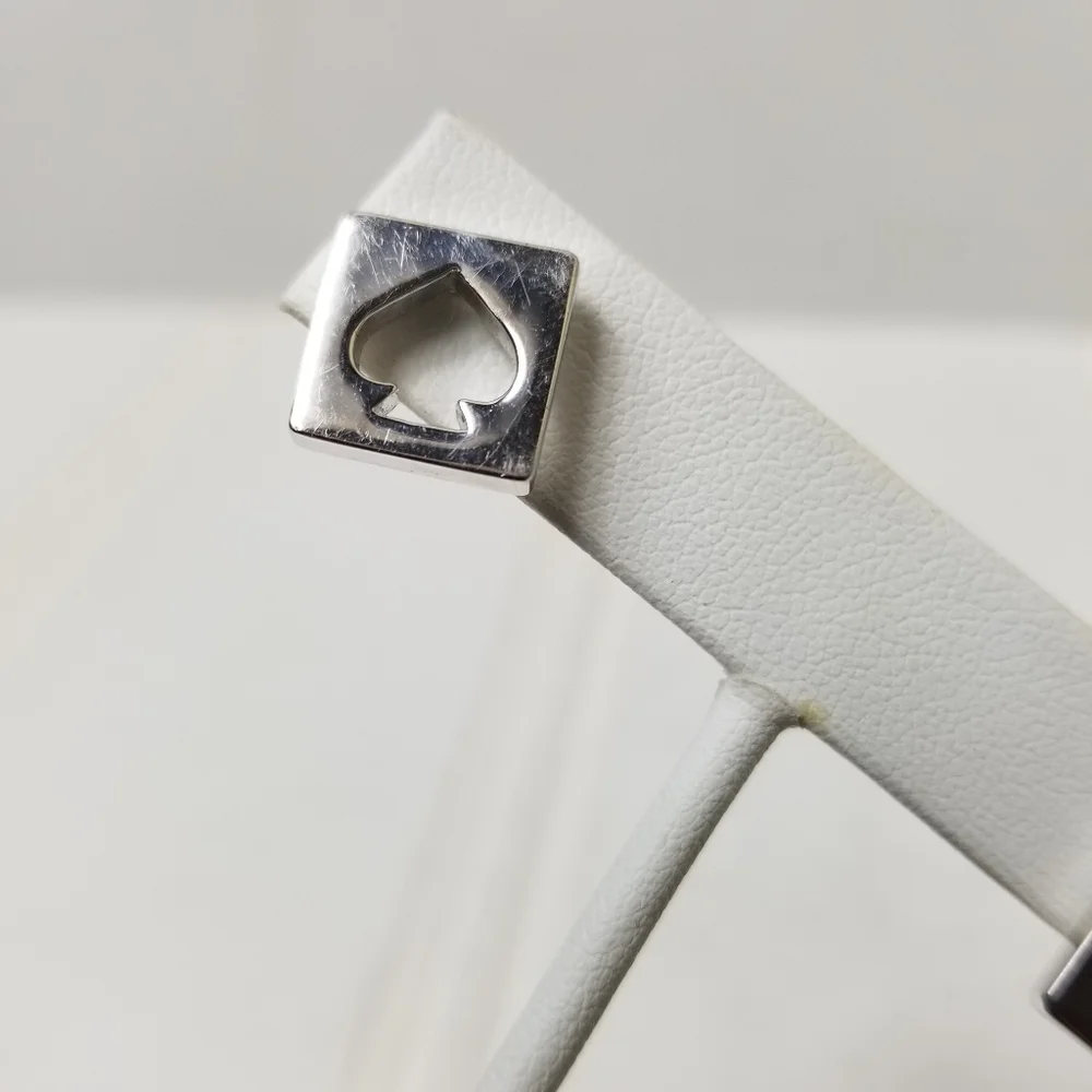 Kate Spade Logo Cutout Stud Earrings Silver Tone Small Designer Jewelry